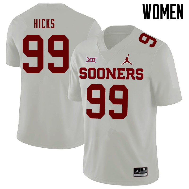 Jordan Brand Women #99 Marcus Hicks Oklahoma Sooners College Football Jerseys Sale-White - Click Image to Close